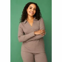 F&F Brown Rib Collar Top