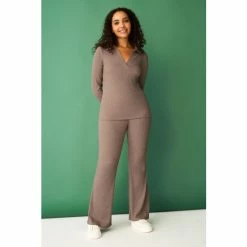 F&F Brown Rib Collar Top -F&F Shop unnamed file 1894