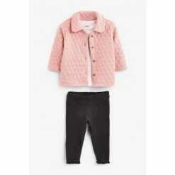 F&F Pink 3 Piece Quilted Shacket Set