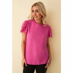 F&F Pink Broderie Sleeve Top
