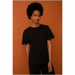 F&F Broderie Sleeve Black Top