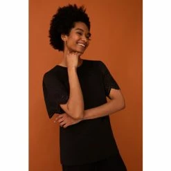 F&F Broderie Sleeve Black Top -F&F Shop unnamed file 1960