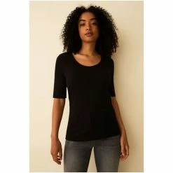 F&F Black Rib Scoop Neck Top