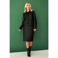 F&F Black PU And Suedette Shacket