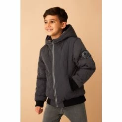 F&F Grey Quilted Hooded Bomber Jacket