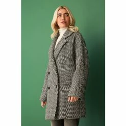 F&F Heringbone Double Breasted Formal Black Coat