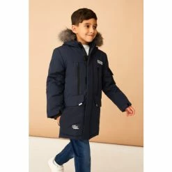 F&F Blue Parka With Faux Fur Hooded Coat