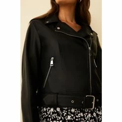 F&F PU Black Biker Coat -F&F Shop unnamed file 2386