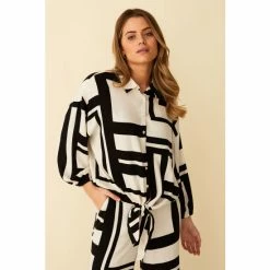 F&F Geo Tie Front Black Shirt