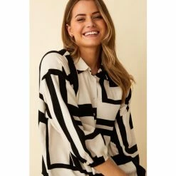 F&F Geo Tie Front Black Shirt -F&F Shop unnamed file 2531