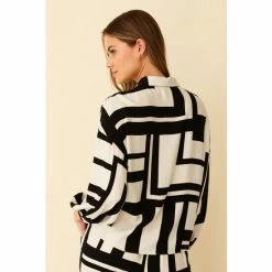 F&F Geo Tie Front Black Shirt -F&F Shop unnamed file 2532