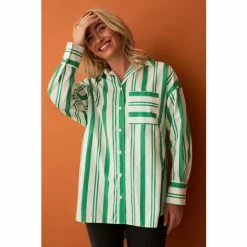 F&F Green Stripe Poplin Shirt -F&F Shop unnamed file 2661