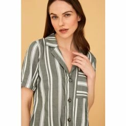 F&F TENCEL™ Khaki Green Stripe Revere Shirt -F&F Shop unnamed file 2673