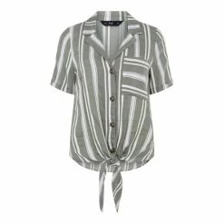 F&F TENCEL™ Khaki Green Stripe Revere Shirt -F&F Shop unnamed file 2674