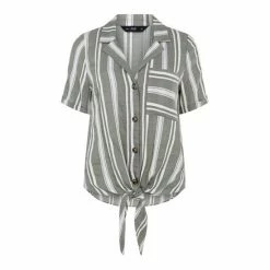 F&F TENCEL™ Khaki Green Stripe Revere Shirt -F&F Shop unnamed file 2675