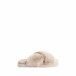F&F Brown Faux Fur Crossover Chunky Slippers