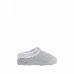 F&F Grey Fur Snug Knit Closed Back Slippers