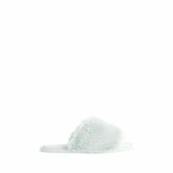 F&F Green Faux Fur One Strap Slide Seafoam Slippers