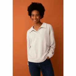 F&F Natural Collar V-Neck Long Sleeve Top