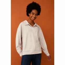 F&F Natural Collar V-Neck Long Sleeve Top -F&F Shop unnamed file 2840