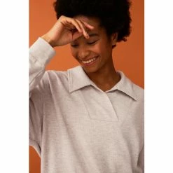 F&F Natural Collar V-Neck Long Sleeve Top -F&F Shop unnamed file 2841