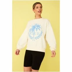 F&F White Embroidered Palm Tree Sweatshirt
