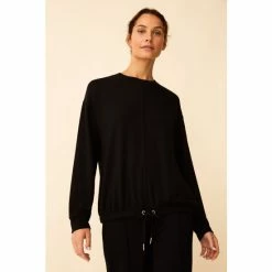 F&F Daniella Black Pintuck Crew Sweatshirt
