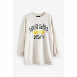 F&F Cream Montana Embroidered Long Line Sweatshirt