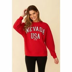 F&F Red Nevada Embroidered Sweatshirt