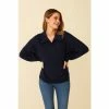 F&F Blue Collar V-Neck Long Sleeve Top