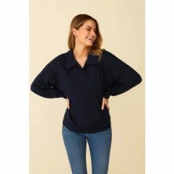 F&F Blue Collar V-Neck Long Sleeve Top