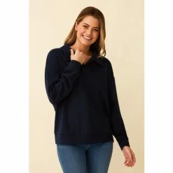 F&F Blue Collar V-Neck Long Sleeve Top -F&F Shop unnamed file 2922