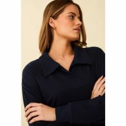 F&F Blue Collar V-Neck Long Sleeve Top -F&F Shop unnamed file 2923