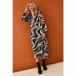 F&F Black Mono Swirl Print Satin Wrap Midi Dress 4 F&F Black Mono Swirl Print Satin Wrap Midi Dress -F&F Shop unnamed file 376