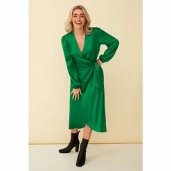F&F Green Satin Wrap Dress -F&F Shop unnamed file 402