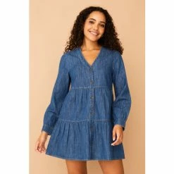 F&F Blue Denim Tiered Mini Dress