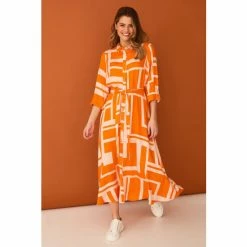 F&F Orange Geo Print Midi Shirt Dress