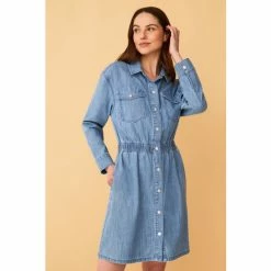 F&F Navy Blue Denim Elastic Waist Mini Dress