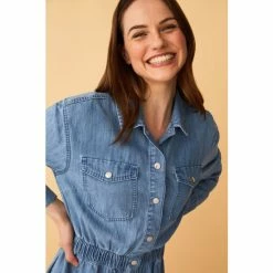 F&F Navy Blue Denim Elastic Waist Mini Dress -F&F Shop unnamed file 546