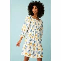 F&F Floral Smocked White Mini Dress -F&F Shop unnamed file 556