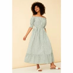 F&F Green Stripe Bardot Midi Dress