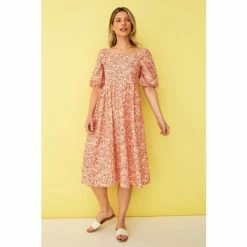 F&F Pink Ditsy Frill Sleeve Midi Dress