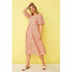 F&F Pink Ditsy Frill Sleeve Midi Dress -F&F Shop unnamed file 607