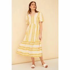 F&F Yellow Jacquard Tie Back Midi Dress -F&F Shop unnamed file 667