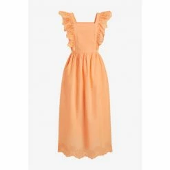F&F Orange Embroidered Frill Tie Back Midi Dress
