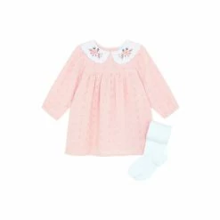 F&F Pink Broderie Dress And Tights