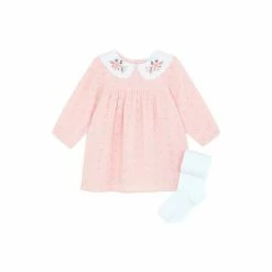 F&F Pink Broderie Dress And Tights -F&F Shop unnamed file 750