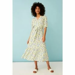 F&F Blue Ditsy Floral Wrap Midi Dress