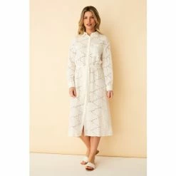 F&F White Beach Broderie Midi Shirt Dress