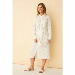 F&F White Beach Broderie Midi Shirt Dress -F&F Shop unnamed file 761